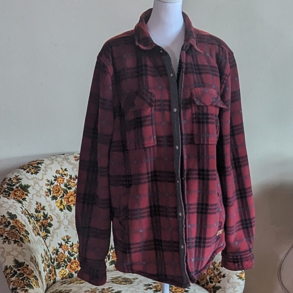 Voyager Men's Red Plaid Sherpa Shirt Jacket